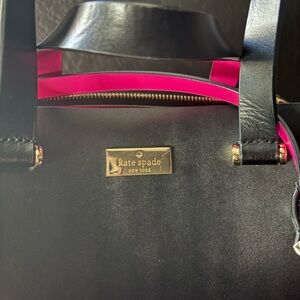 kate spade Black Leather Tote with Pink Interior and Gold Hardware